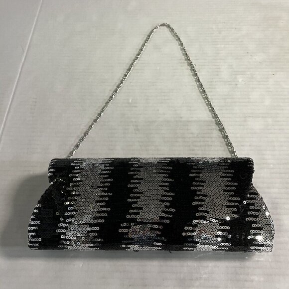 Jessica McClintock Black Sequin Handbag Clutch‎ Purse Chain Shoulder Strap - Picture 6 of 11